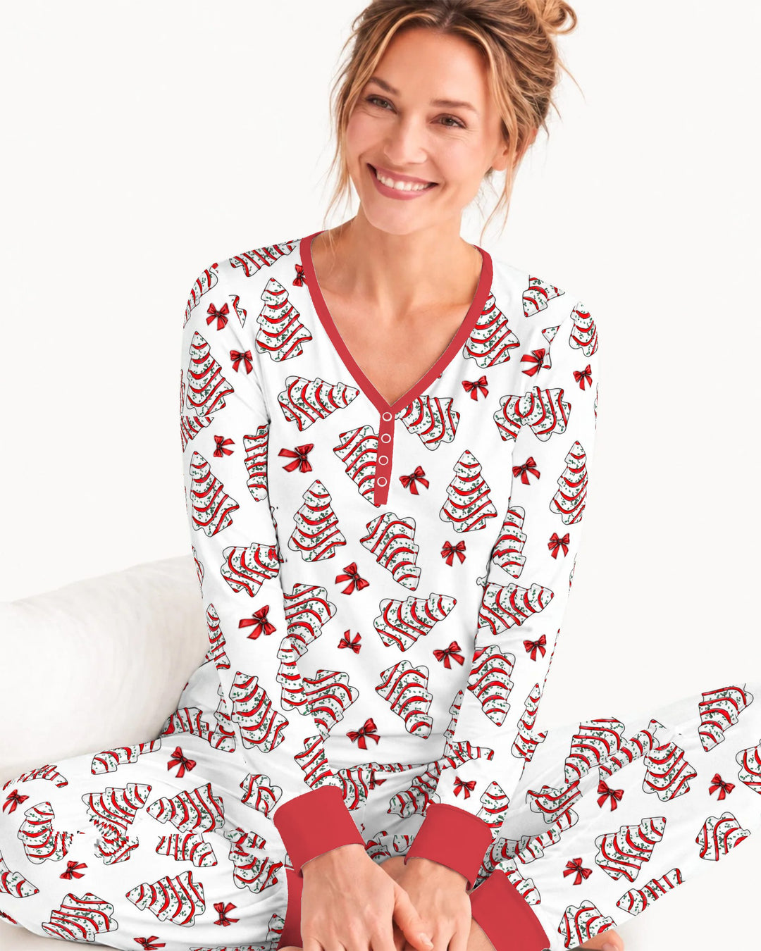 Christmas Tree Sugar Cookies with Red Bows Bamboo Women Pajama Set