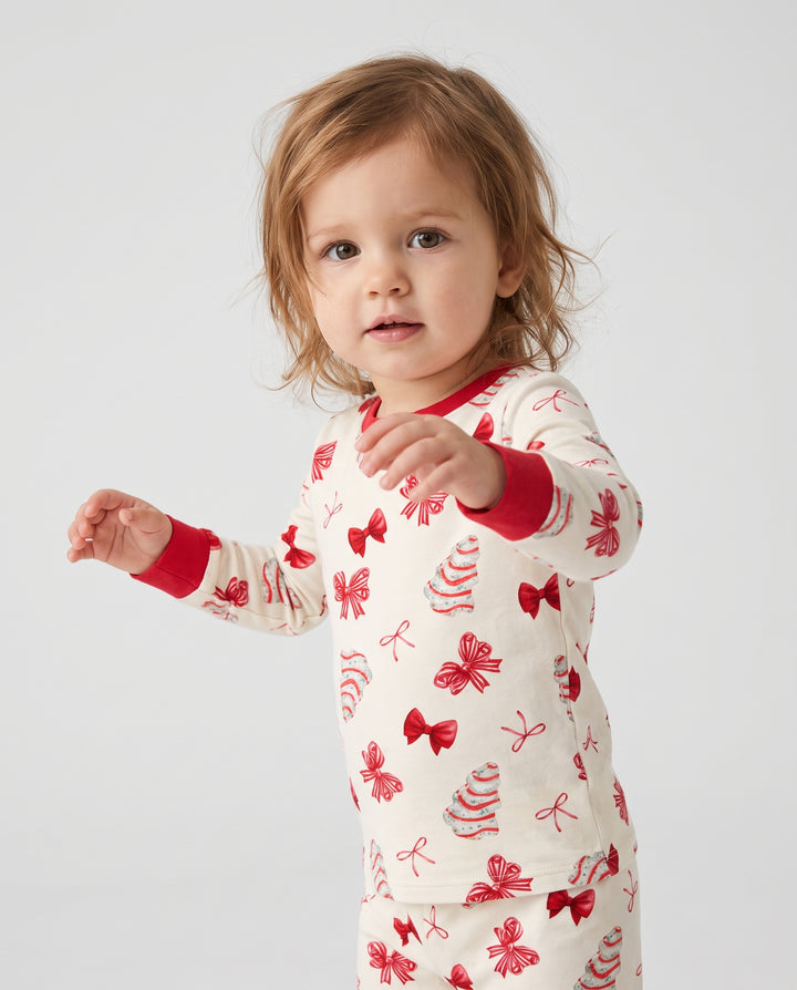 Christmas Sugar Cookies and Ribbon Bows Bamboo Two Piece Long Sleeve Pajama Set