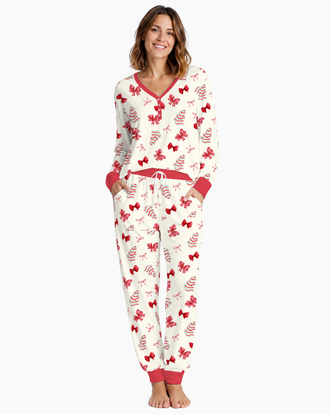 Christmas Sugar Cookies and Ribbon Bows Bamboo Women Pajama Set