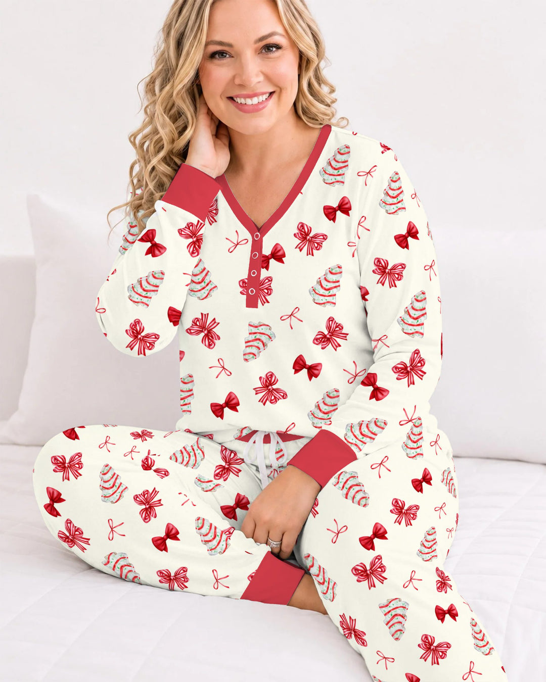 Christmas Sugar Cookies and Ribbon Bows Bamboo Women Pajama Set