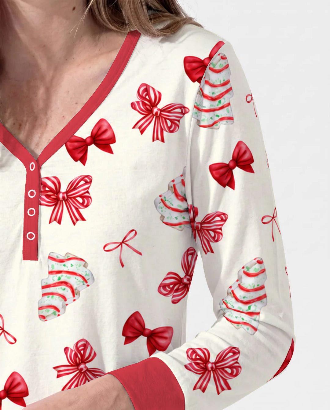 Christmas Sugar Cookies and Ribbon Bows Bamboo Women Pajama Set