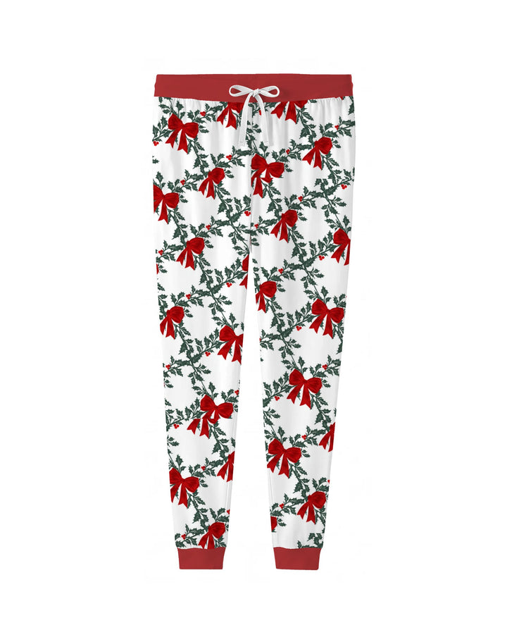 Vintage Christmas Holly Red Bows Bamboo Women Pajama Set