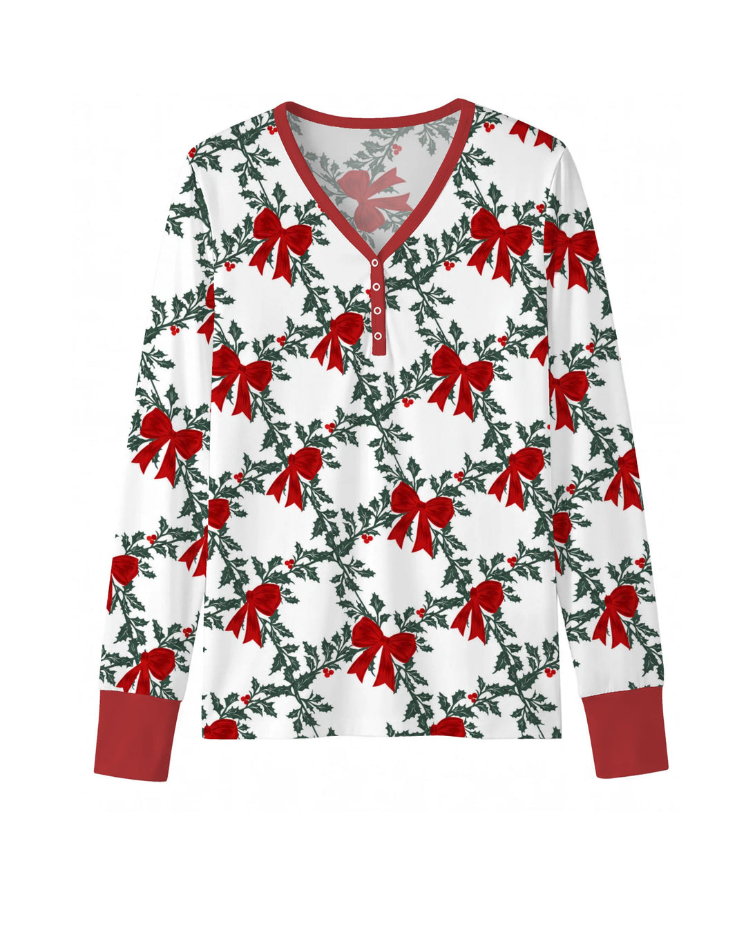 Vintage Christmas Holly Red Bows Bamboo Women Pajama Set