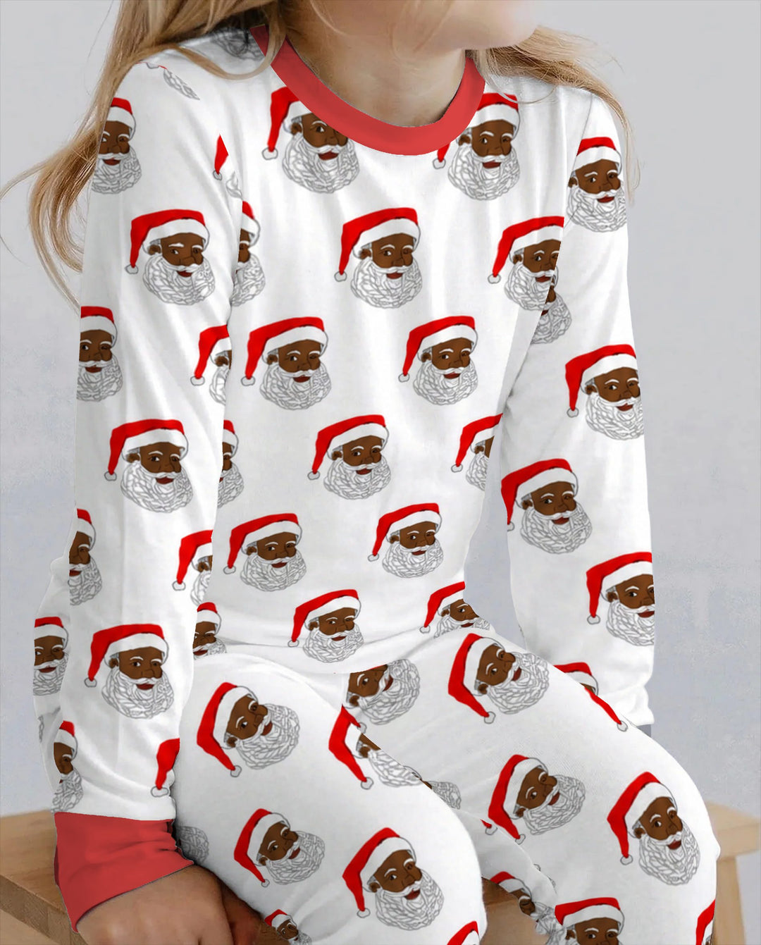 Black Santa Claus Christmas Bamboo Two Piece Long Sleeve Pajama Set