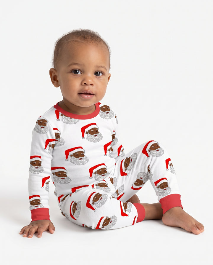 Black Santa Claus Christmas Bamboo Two Piece Long Sleeve Pajama Set