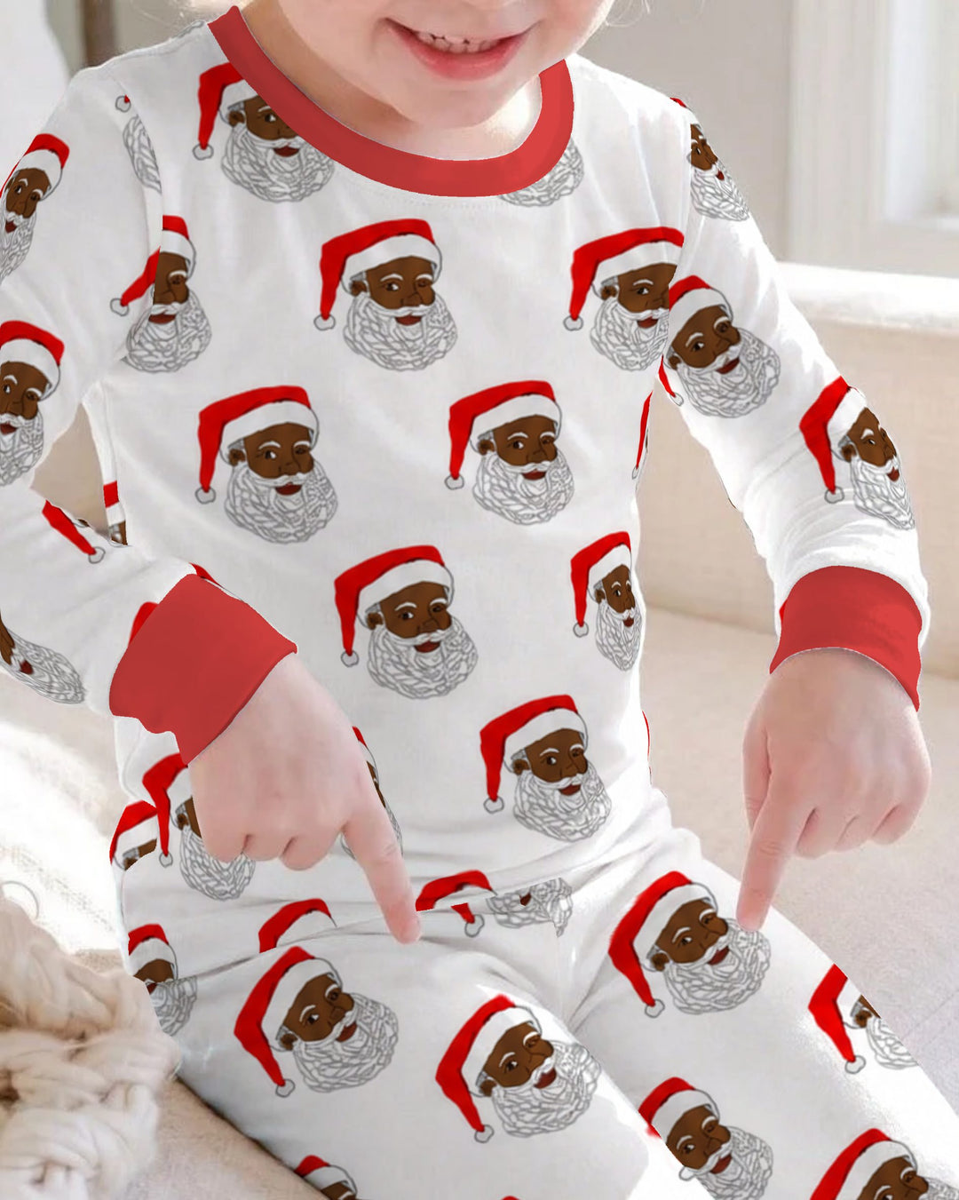 Black Santa Claus Christmas Bamboo Two Piece Long Sleeve Pajama Set
