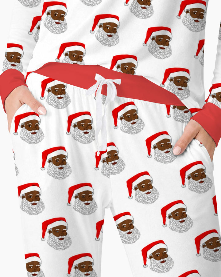 Black Santa Claus Christmas Bamboo Women Pajama Set