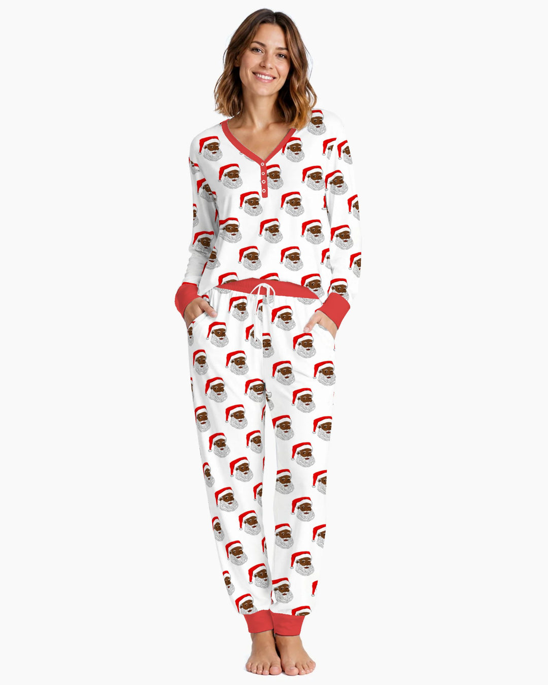 Black Santa Claus Christmas Bamboo Women Pajama Set