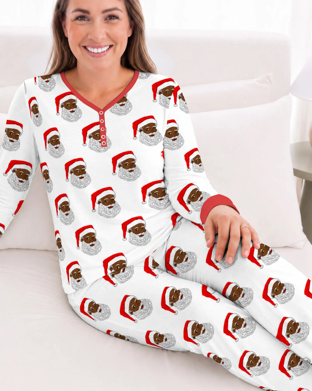 Black Santa Claus Christmas Bamboo Women Pajama Set