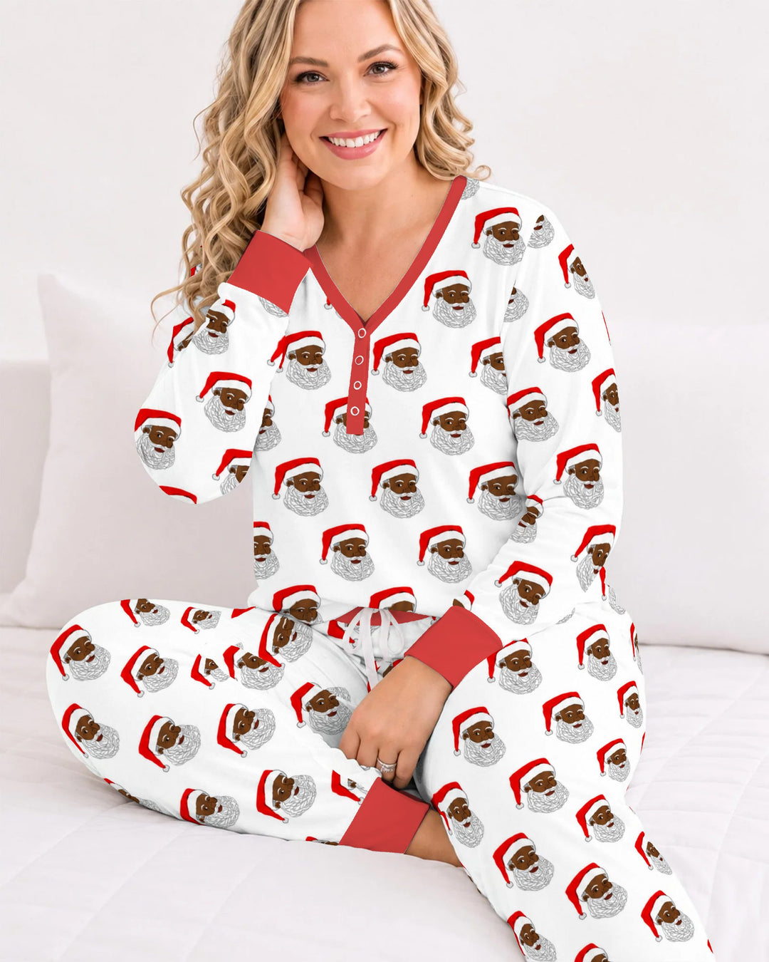 Black Santa Claus Christmas Bamboo Women Pajama Set