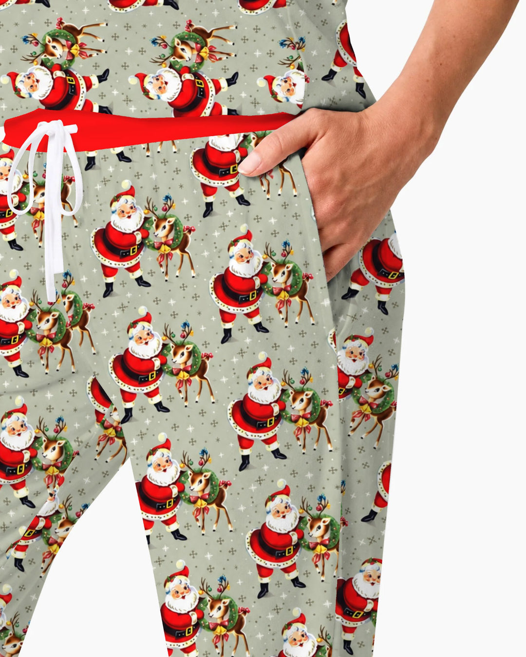 Vintage Santa and Reindeer Christmas Bamboo Women Pajama Set