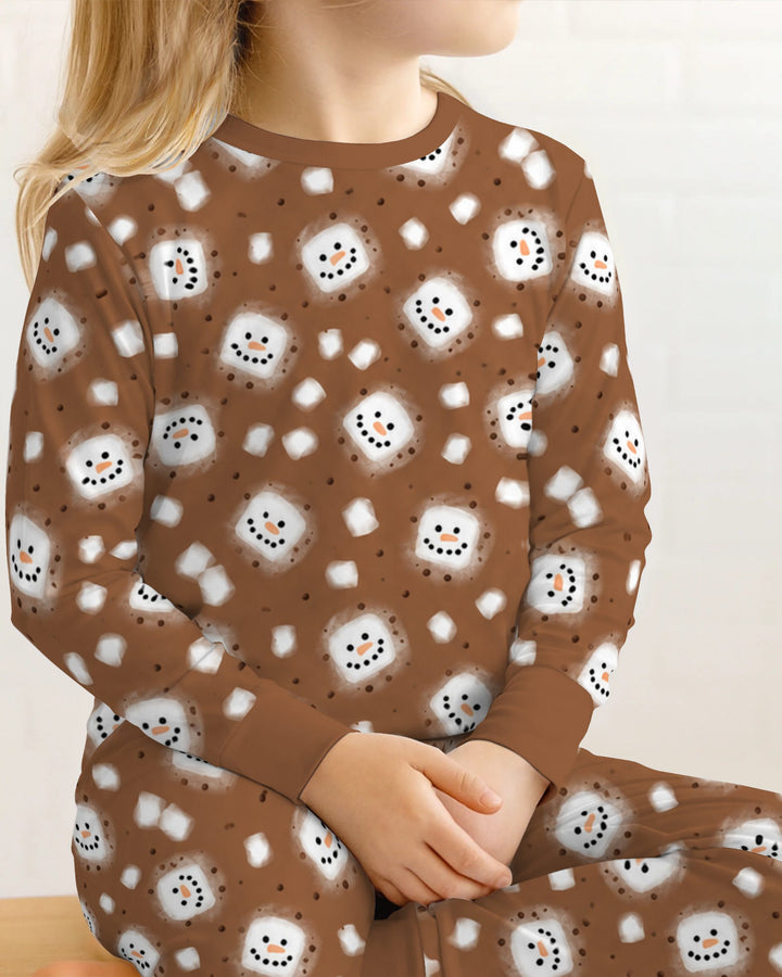Hot Cocoa Marshmallow Snowman Bamboo Two Piece Long Sleeve Pajama Set