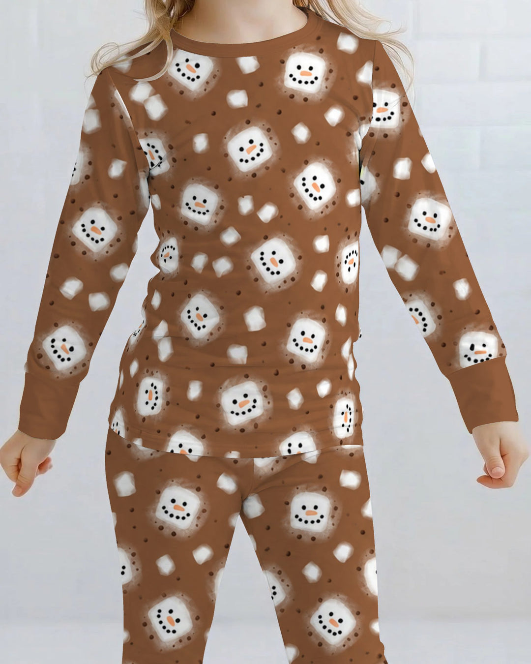 Hot Cocoa Marshmallow Snowman Bamboo Two Piece Long Sleeve Pajama Set