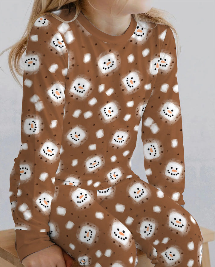 Hot Cocoa Marshmallow Snowman Bamboo Two Piece Long Sleeve Pajama Set