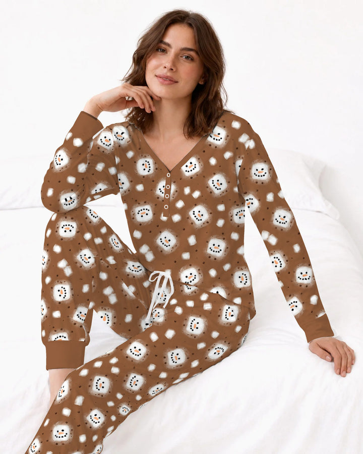 Hot Cocoa Marshmallow Snowman Bamboo Women Pajama Set