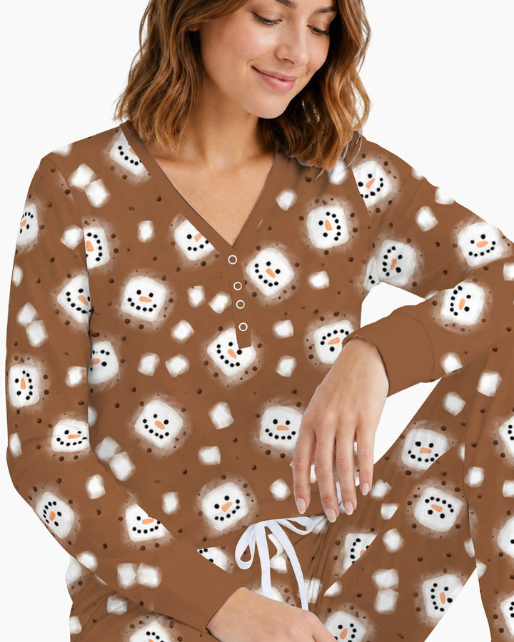 Hot Cocoa Marshmallow Snowman Bamboo Women Pajama Set