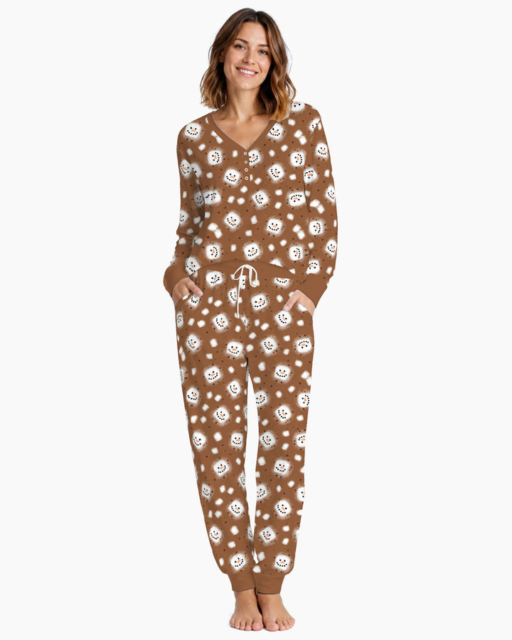 Hot Cocoa Marshmallow Snowman Bamboo Women Pajama Set