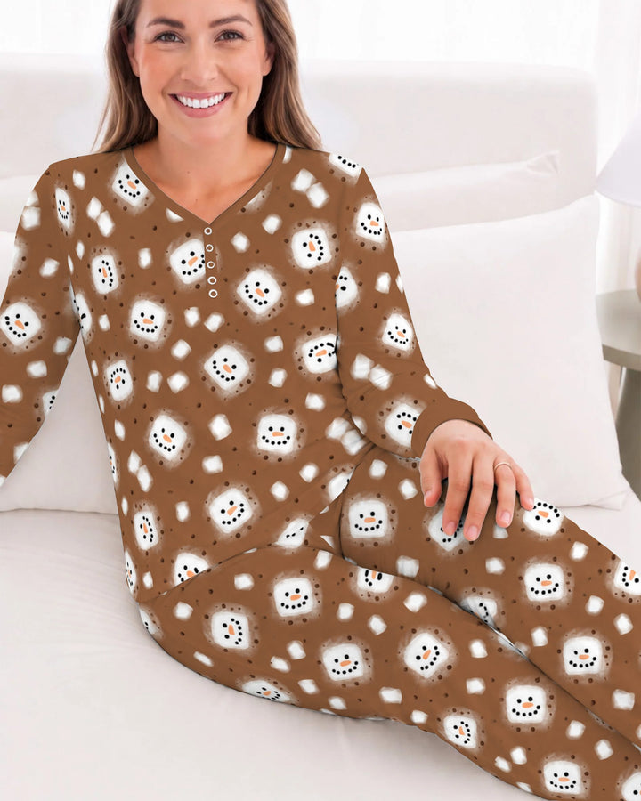 Hot Cocoa Marshmallow Snowman Bamboo Women Pajama Set