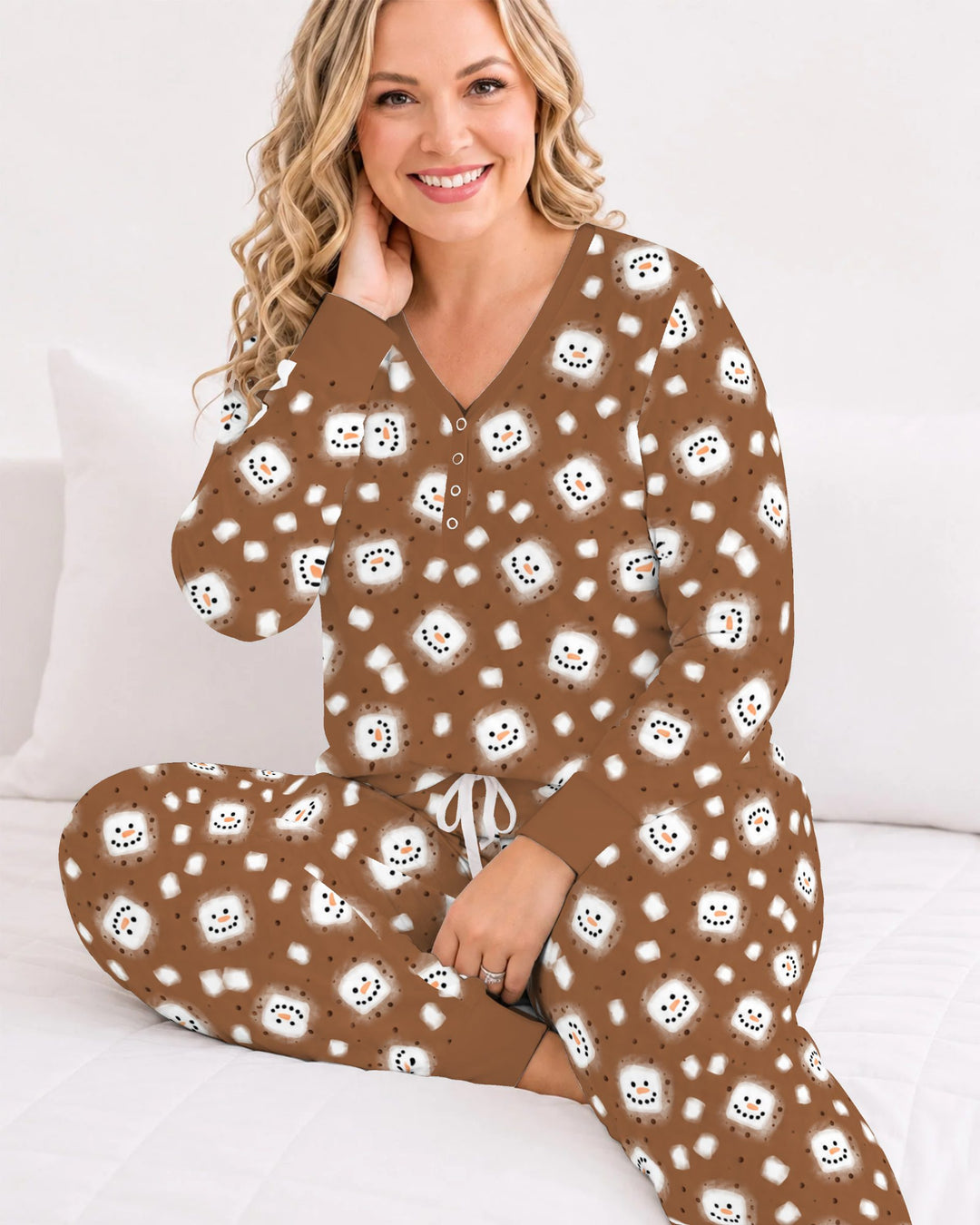Hot Cocoa Marshmallow Snowman Bamboo Women Pajama Set