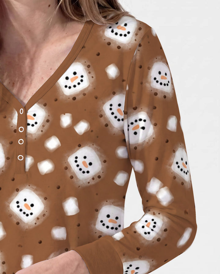 Hot Cocoa Marshmallow Snowman Bamboo Women Pajama Set