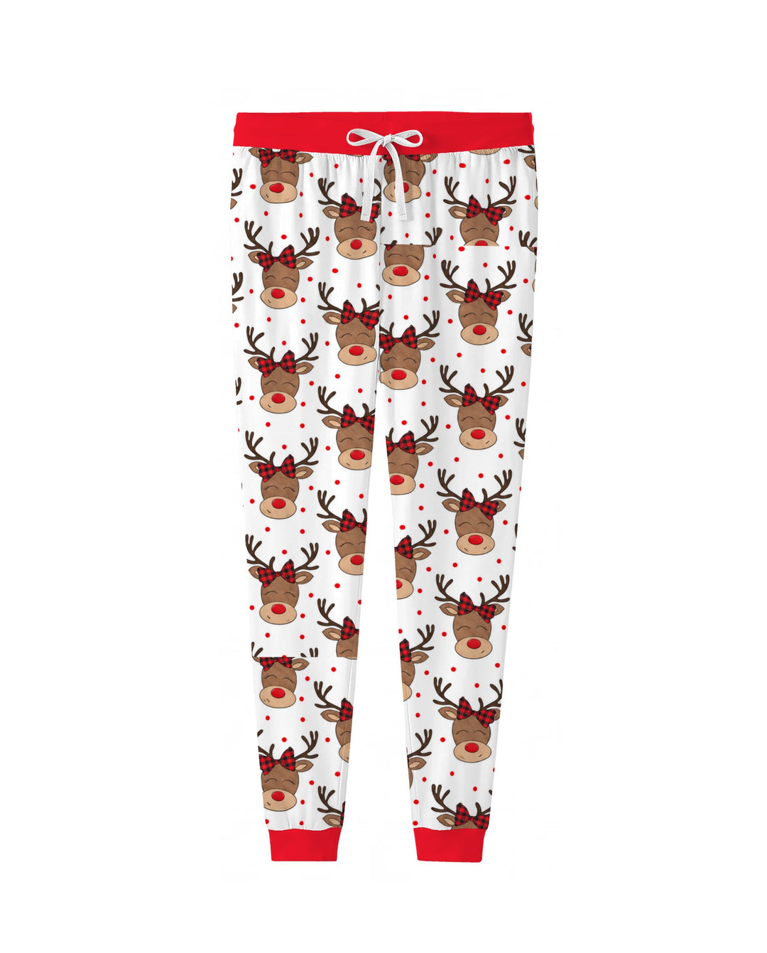 Cute Rudolph Reindeer Buffalo Plaid Bow Bamboo Women Pajama Set