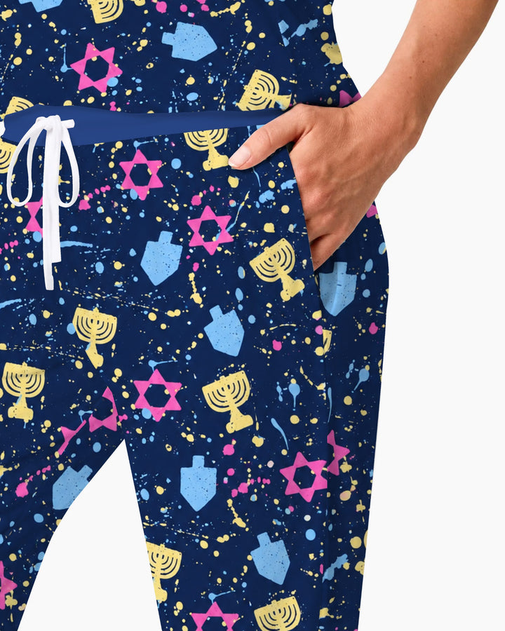 Colorful Hanukkah Menorah and Star of David Bamboo Women Pajama Set