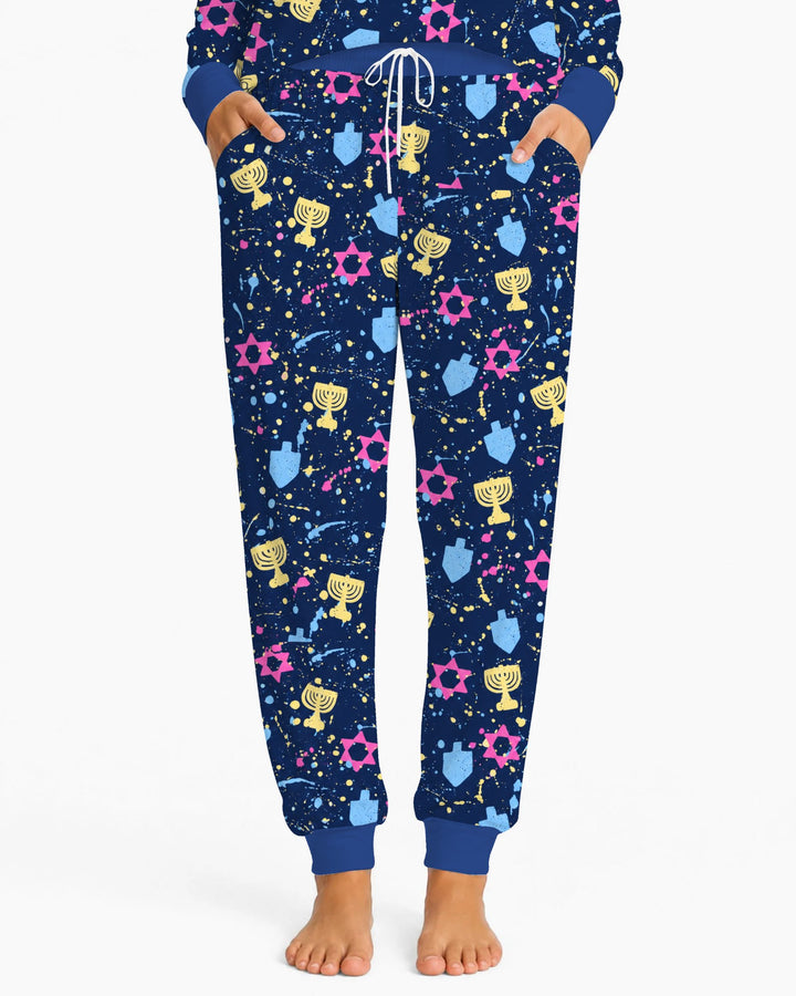 Colorful Hanukkah Menorah and Star of David Bamboo Women Pajama Set
