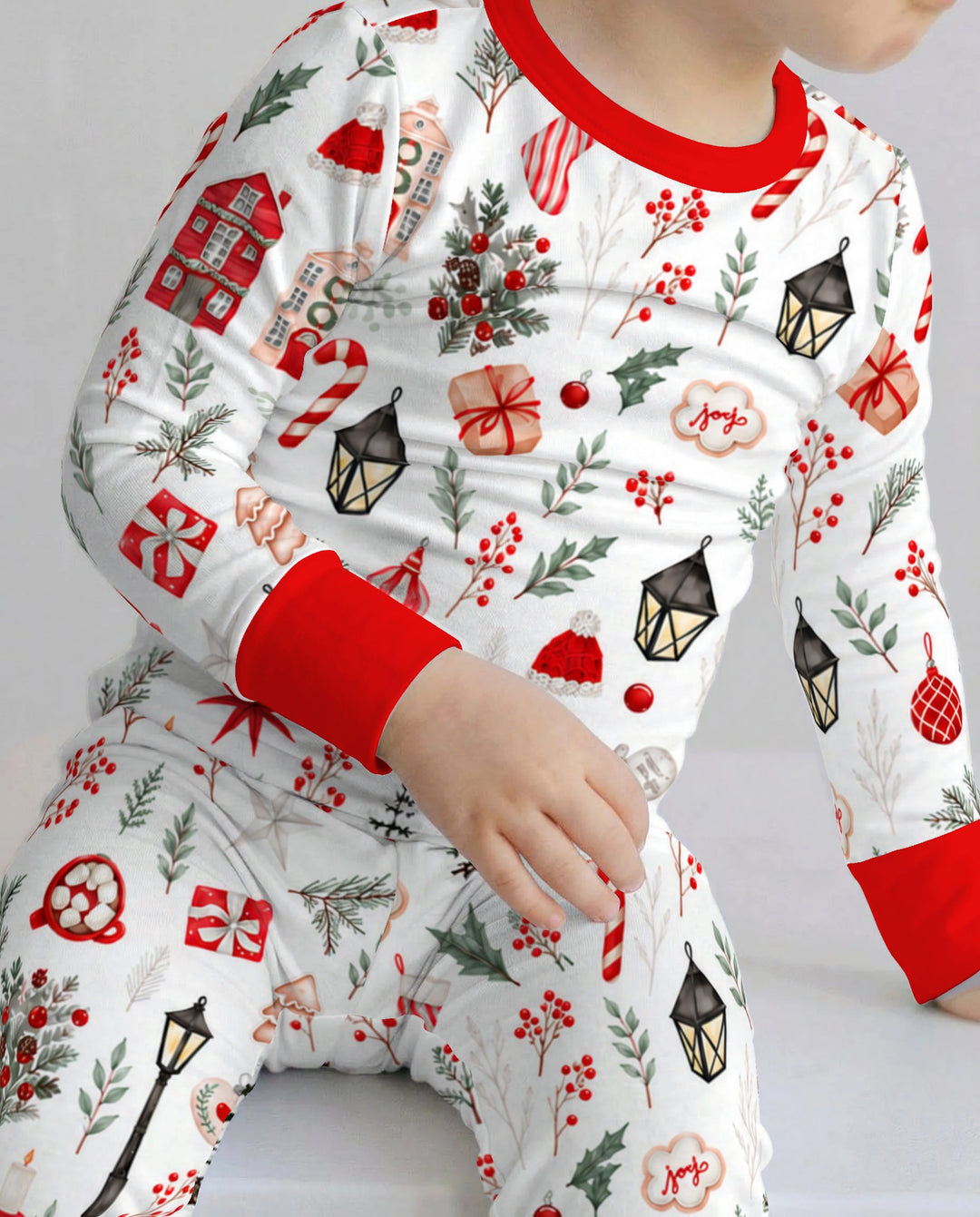 Traditional Watercolor Christmas Decorations Bamboo Two Piece Long Sleeve Pajama Set