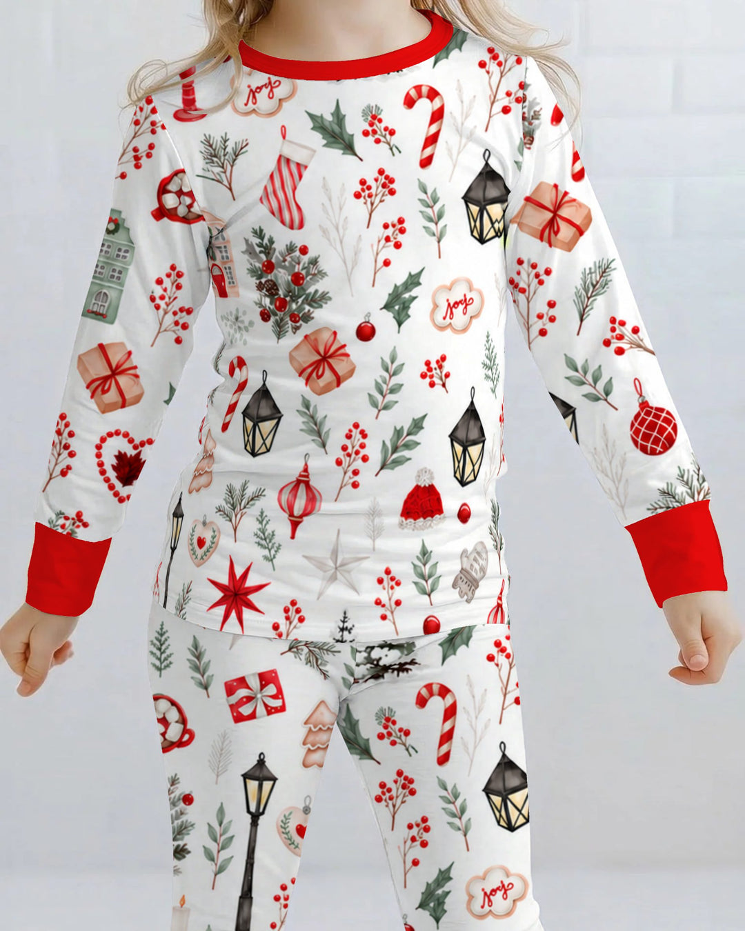 Traditional Watercolor Christmas Decorations Bamboo Two Piece Long Sleeve Pajama Set