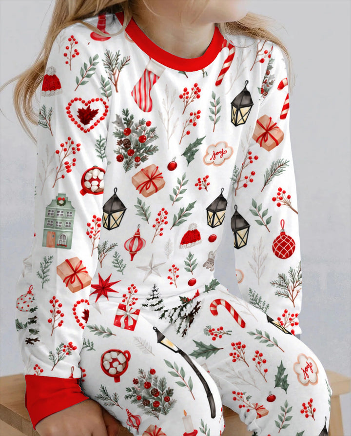Traditional Watercolor Christmas Decorations Bamboo Two Piece Long Sleeve Pajama Set