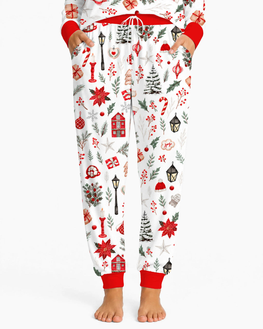 Traditional Watercolor Christmas Decorations Bamboo Women Pajama Set