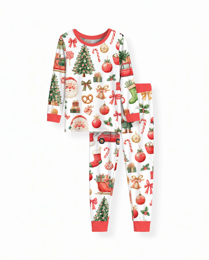 Vintage Christmas Santa and Holiday Icons Bamboo Two Piece Long Sleeve Pajama Set
