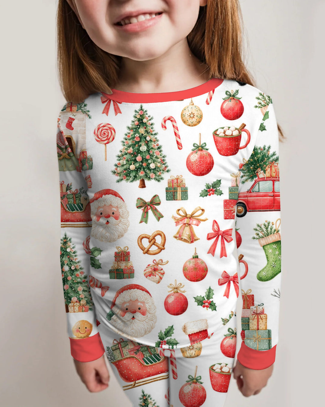 Vintage Christmas Santa and Holiday Icons Bamboo Two Piece Long Sleeve Pajama Set