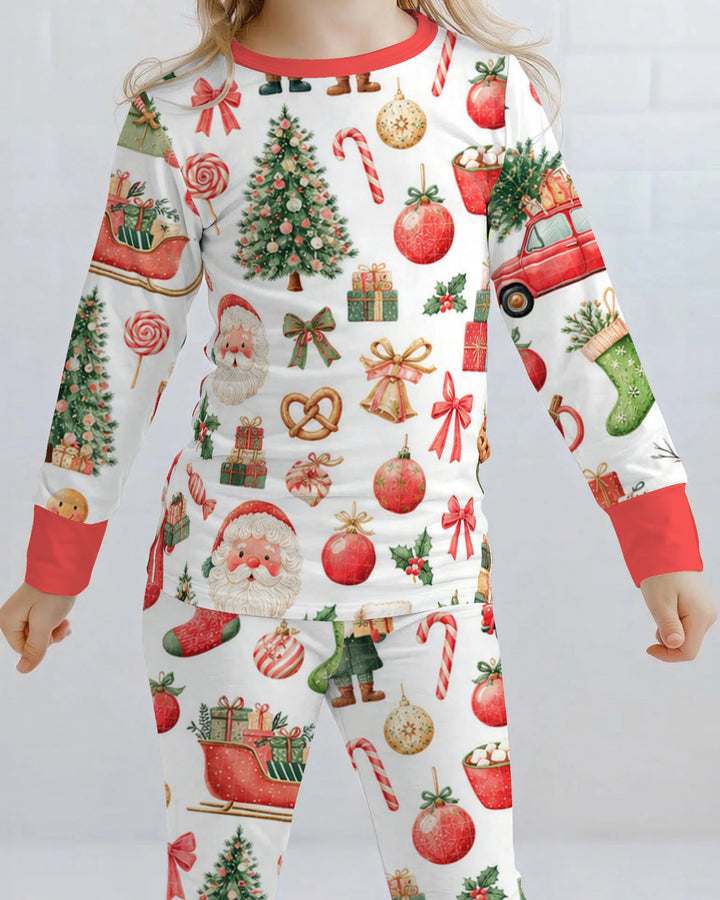 Vintage Christmas Santa and Holiday Icons Bamboo Two Piece Long Sleeve Pajama Set