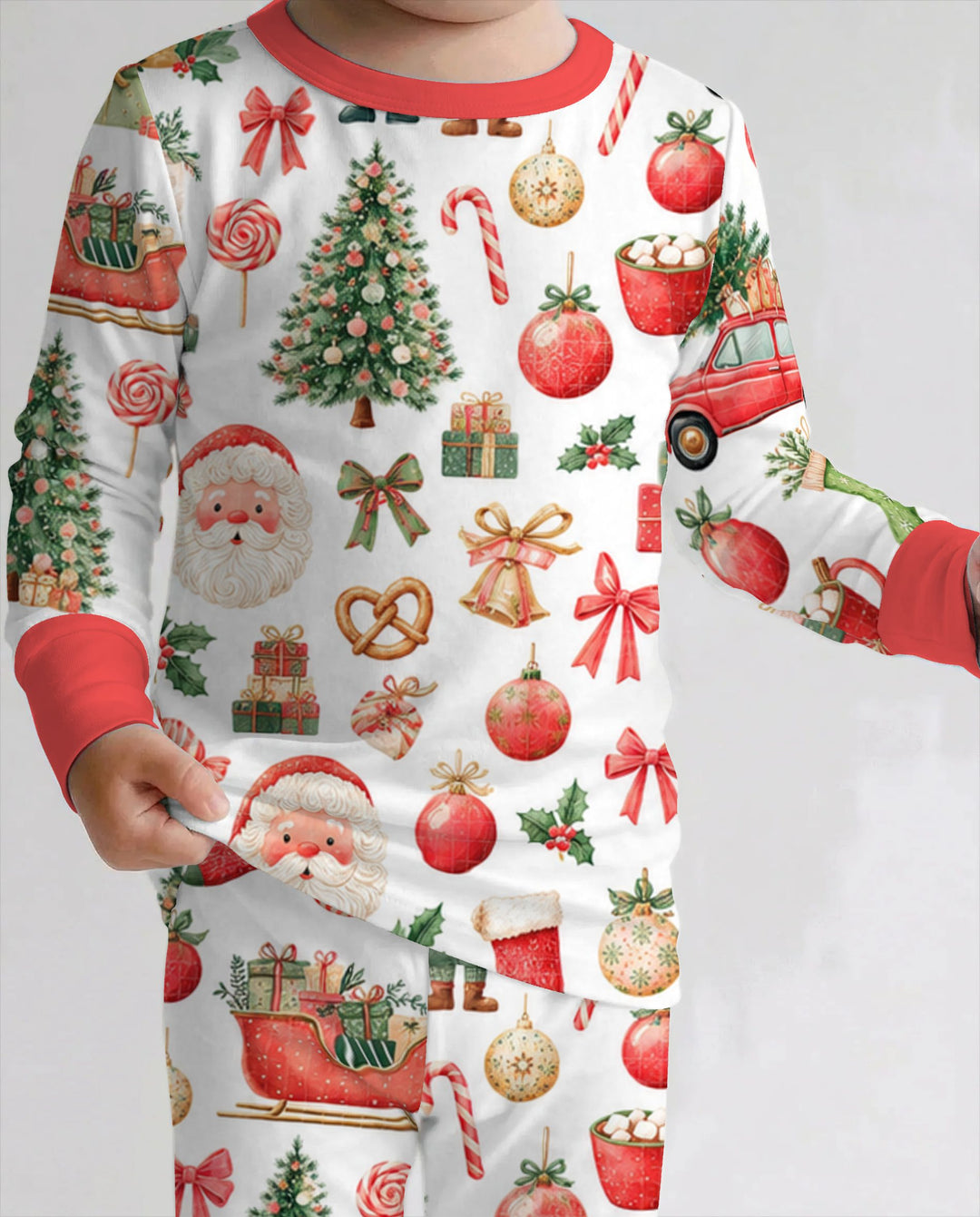 Vintage Christmas Santa and Holiday Icons Bamboo Two Piece Long Sleeve Pajama Set