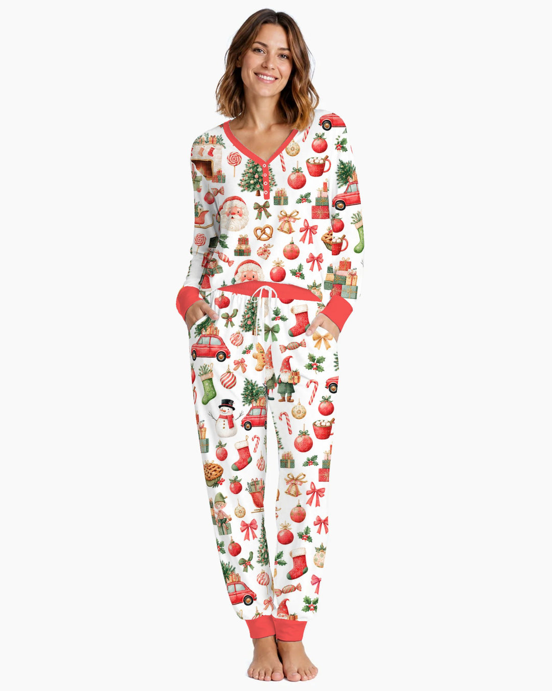 Vintage Christmas Santa and Holiday Icons Bamboo Women Pajama Set
