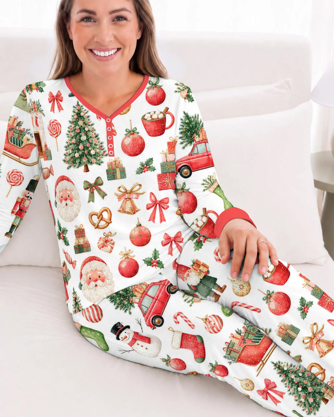 Vintage Christmas Santa and Holiday Icons Bamboo Women Pajama Set