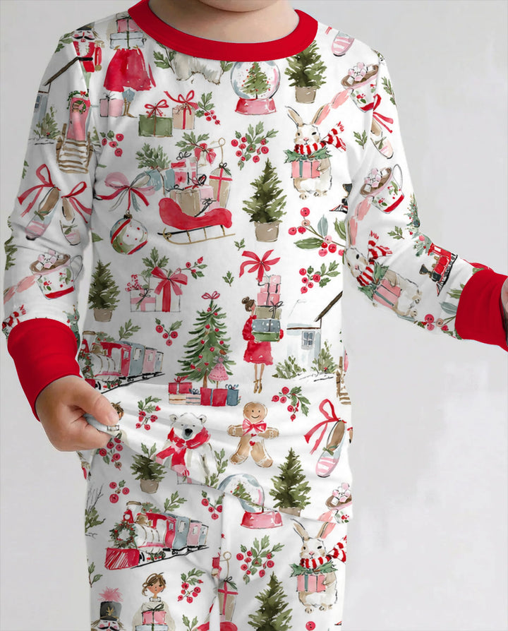 Pink Christmas Nutcracker and Winter Village Bamboo Two Piece Long Sleeve Pajama Set