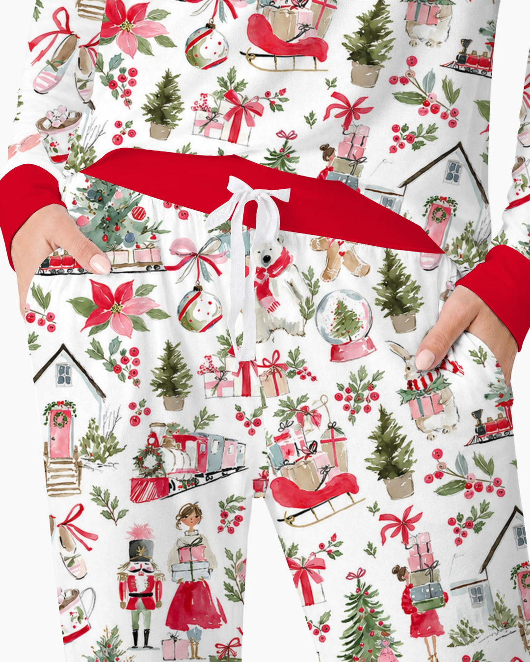 Pink Christmas Nutcracker and Winter Village Bamboo Women Pajama Set