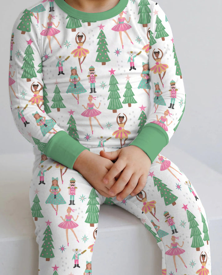 Pastel Nutcracker Ballerina Christmas Bamboo Two Piece Long Sleeve Pajama Set
