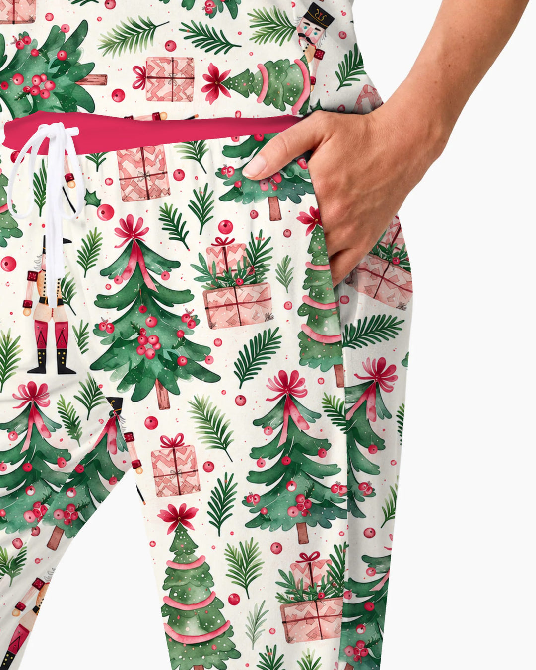 Pink Nutcracker Christmas Tree Toss Bamboo Women Pajama Set