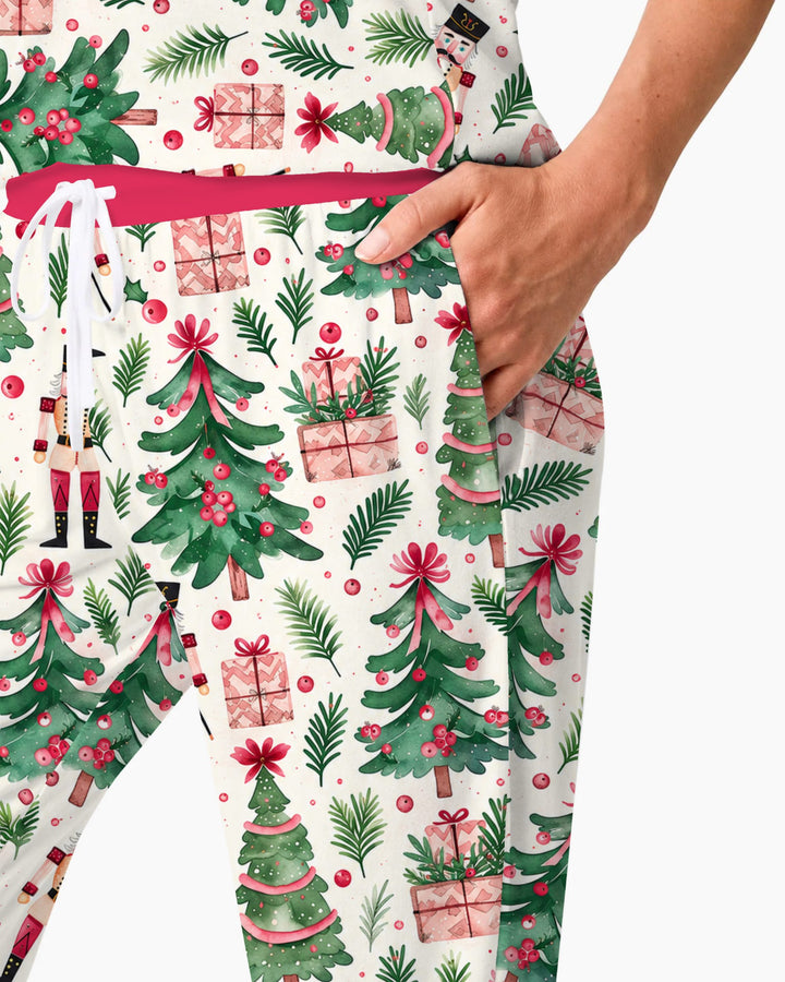 Pink Nutcracker Christmas Tree Toss Bamboo Women Pajama Set