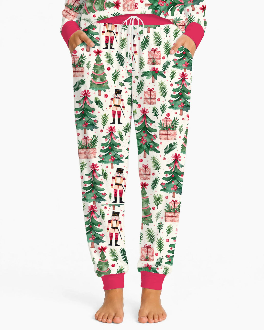 Pink Nutcracker Christmas Tree Toss Bamboo Women Pajama Set