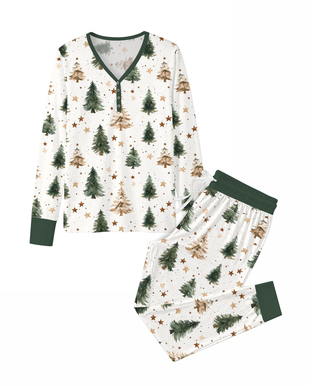 Rustic Watercolor Christmas Tree Stars Bamboo Women Pajama Set