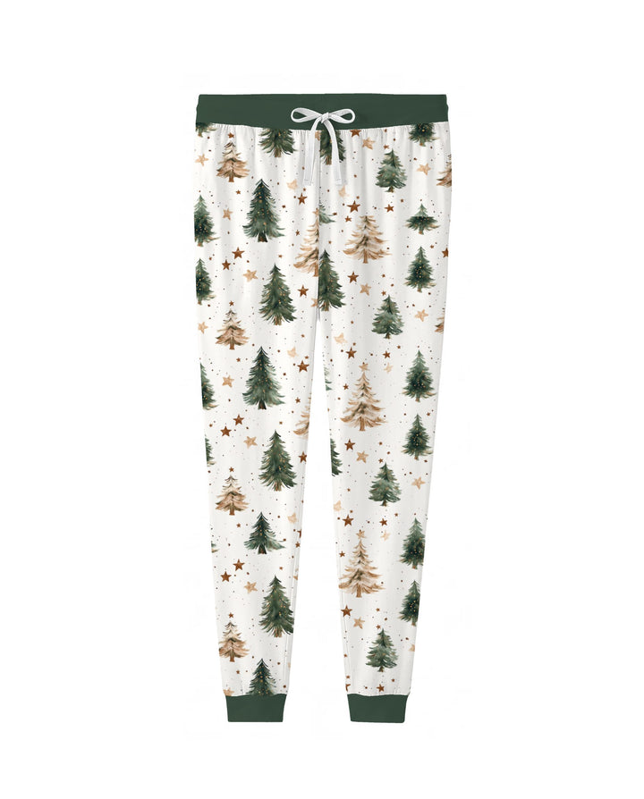 Rustic Watercolor Christmas Tree Stars Bamboo Women Pajama Set