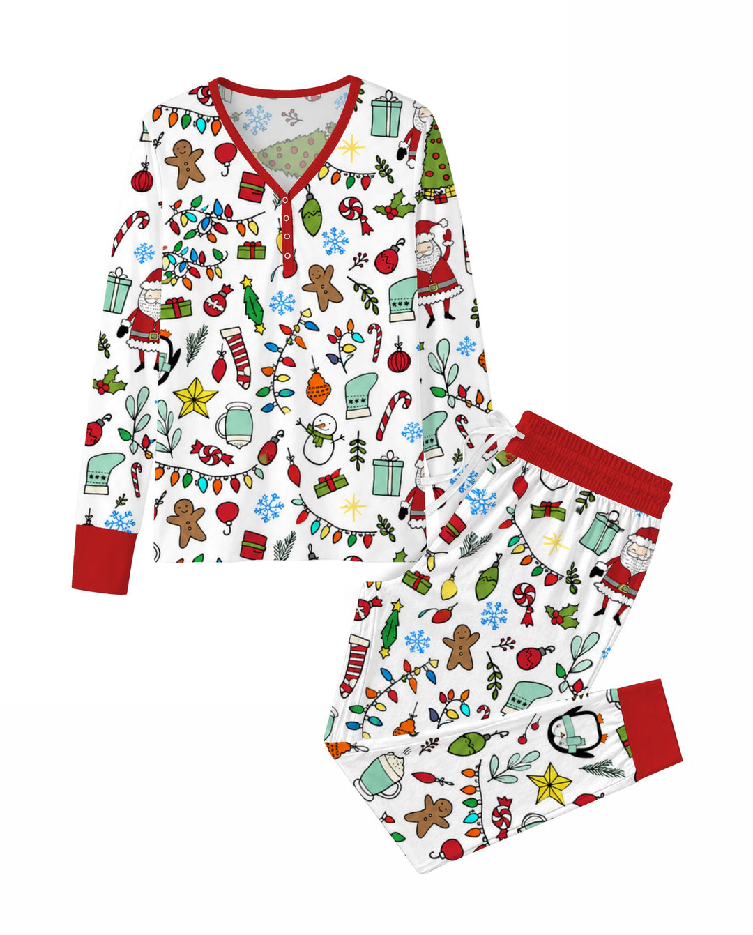Colorful Christmas Holiday Doodle Toss Bamboo Women Pajama Set