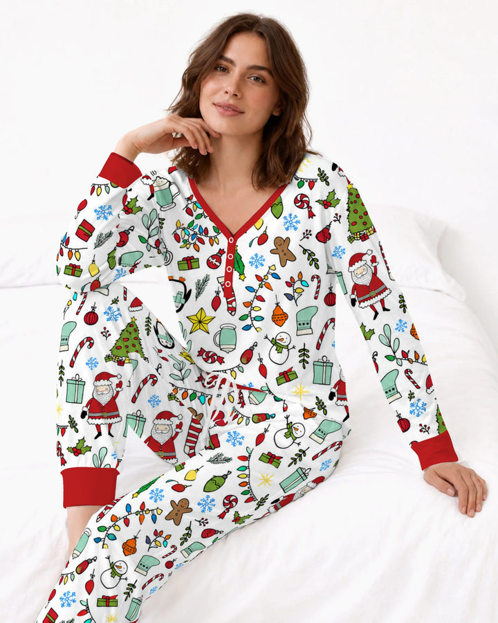 Colorful Christmas Holiday Doodle Toss Bamboo Women Pajama Set