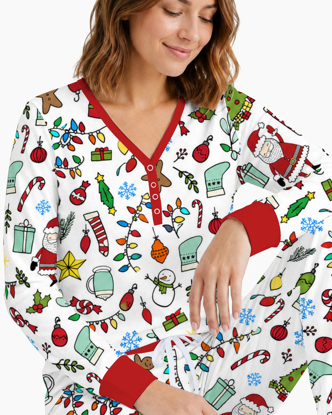 Colorful Christmas Holiday Doodle Toss Bamboo Women Pajama Set