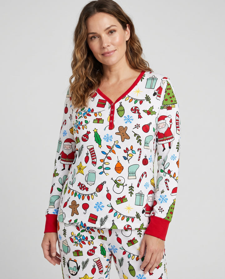 Colorful Christmas Holiday Doodle Toss Bamboo Women Pajama Set
