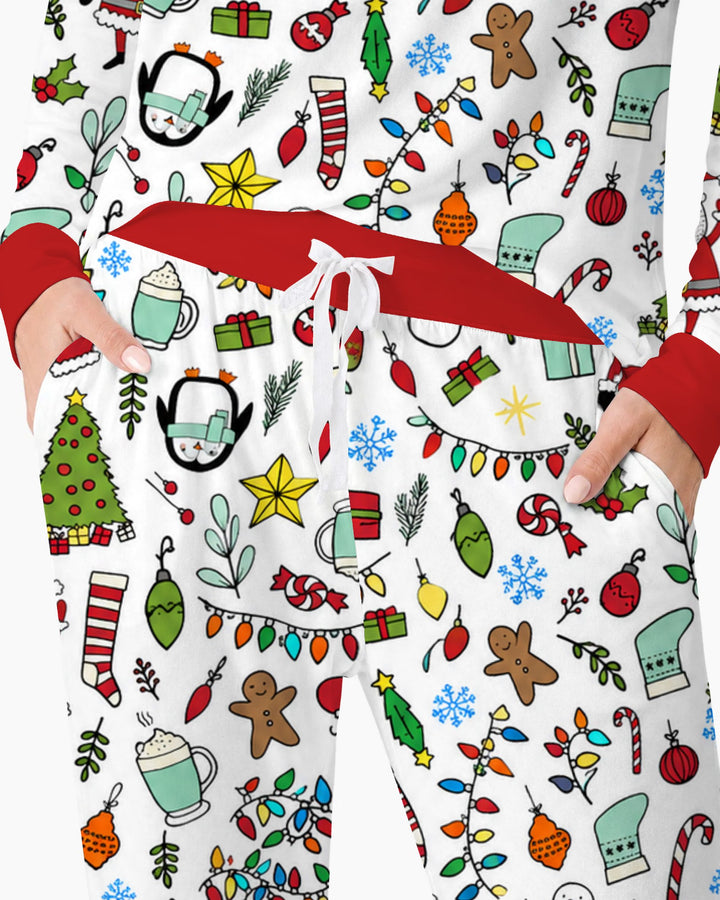Colorful Christmas Holiday Doodle Toss Bamboo Women Pajama Set